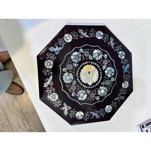 Asian Lacquer Abalone Black Octagonal Compartment Box Large trinket jewelry